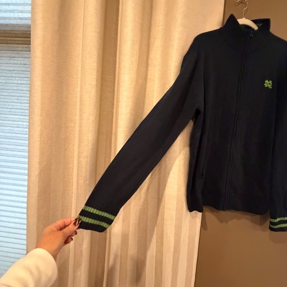 Notre Dame Blue Cardigan Full Zip Sweater, Embroidered, High Neck, Size 2XL - Picture 2 of 10